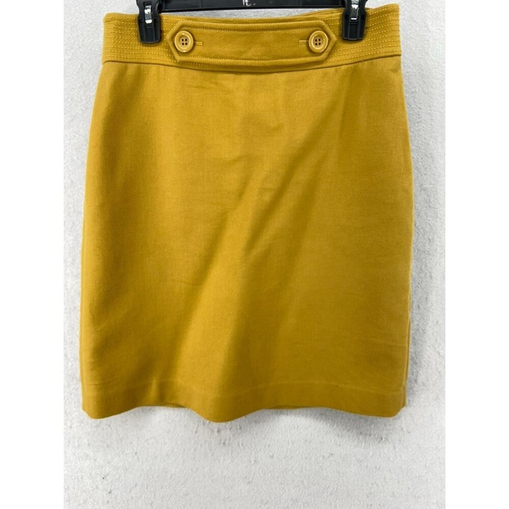 Ann Taylor Skirt Sz 8 Green Straight Pencil Flat Front Zip Back Cotton Lined